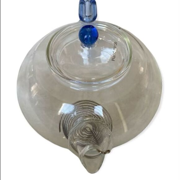 Teavana Hand Made Clear & Blue Glass TEAPOT - Picture 6 of 6